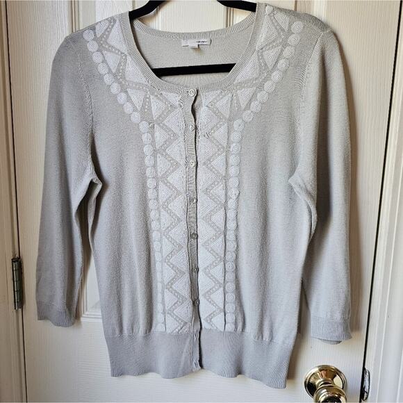 Halogen Cardigan Womens Medium Sequin Geometric Gray Classic Minimal Staple - Picture 1 of 5